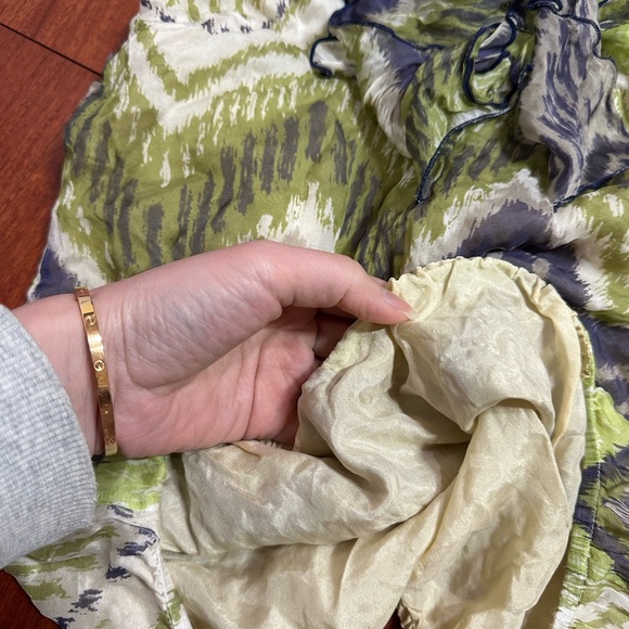 Hale Bob 100% Silk Halter Top Blouse Cropped Chevron Ikat Green XS - Picture 5 of 8